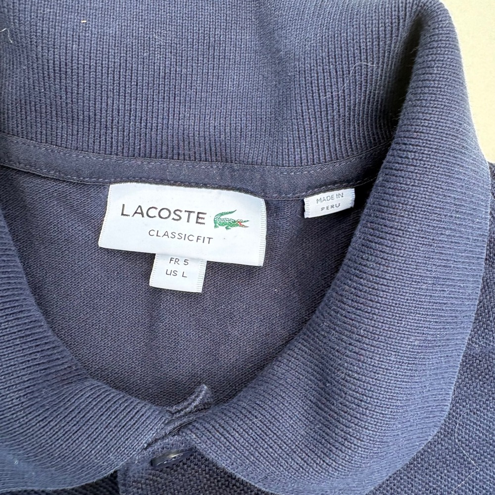 Lacoste Mens Classic Fit Short Sleeve Pique Polo Shirt Navy Blue FR 5 US L - Picture 3 of 5
